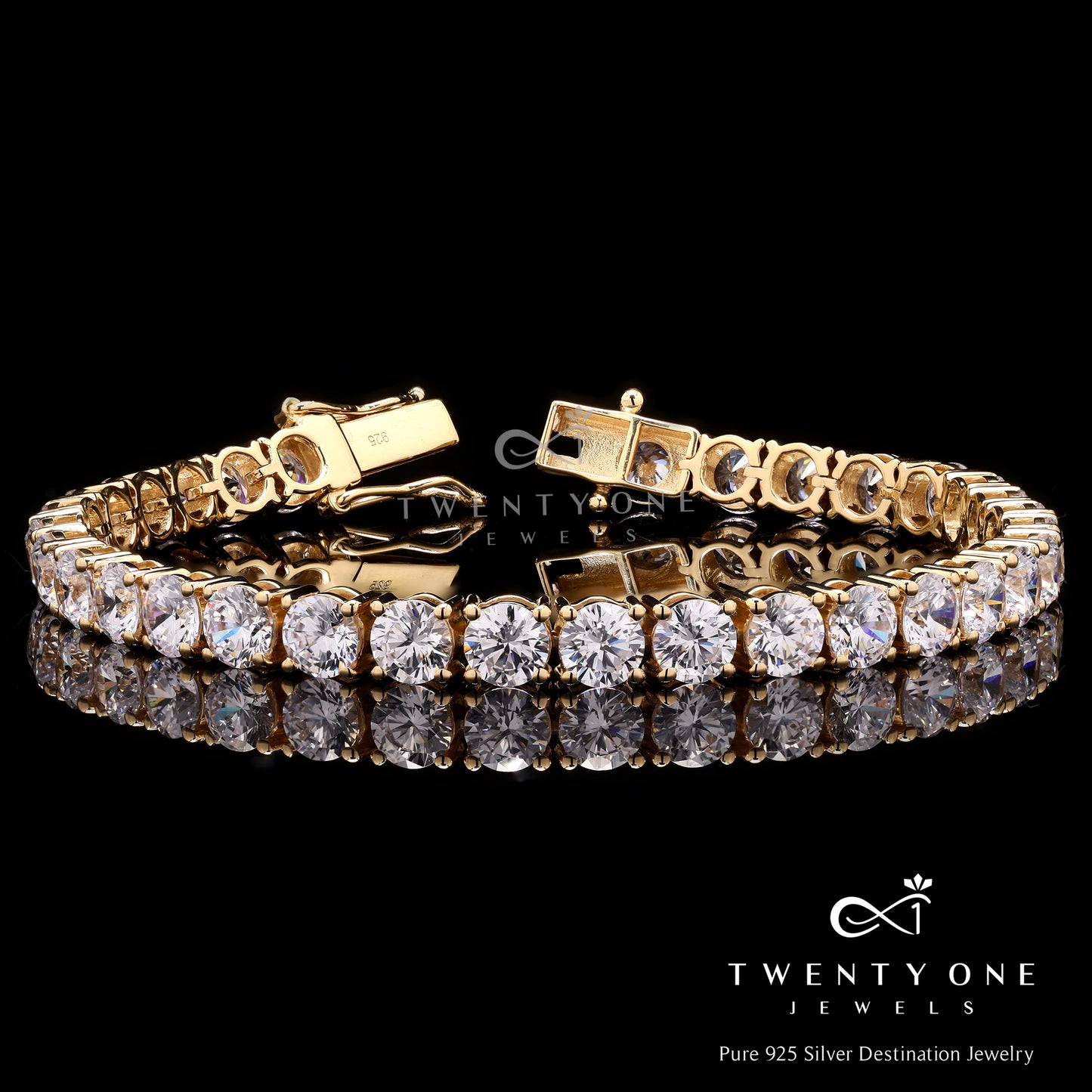 50 Pointer Premium Gold Finish Tennis Bracelet on Pure 925 Silver