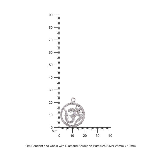 Om Pendant and Chain with Diamond Border on Pure 925 Silver