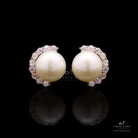 Fresh Water Pearl Julieta Studs On 925 Studs (Rose Gold Finish)