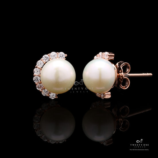 Fresh Water Pearl Julieta Studs On 925 Studs (Rose Gold Finish)