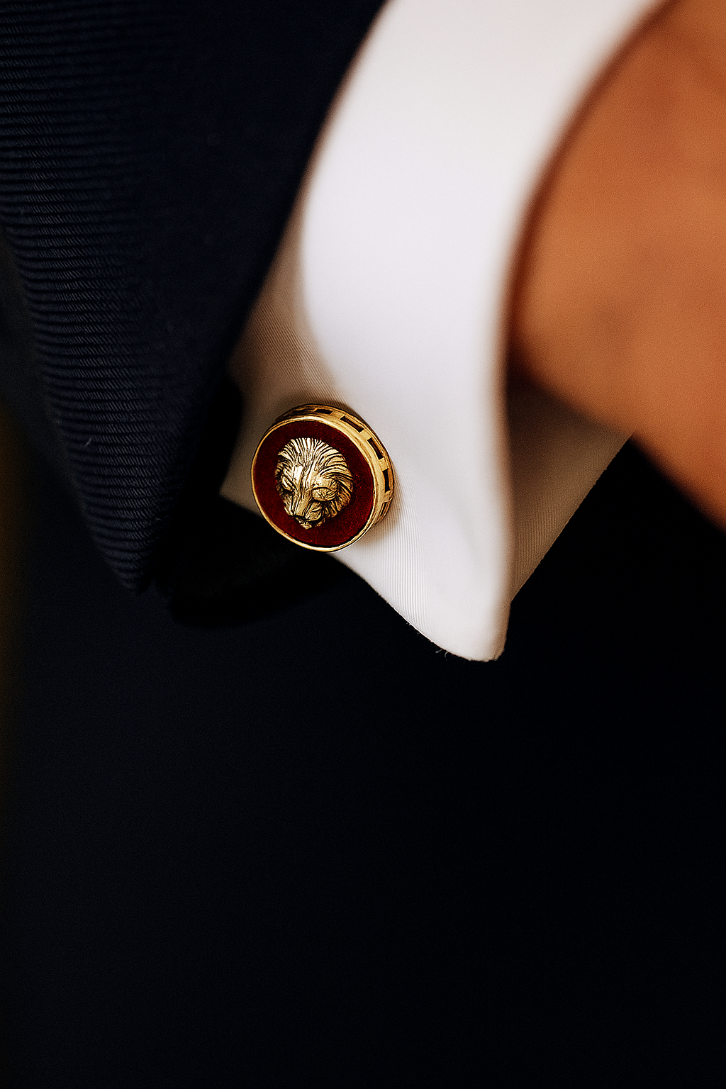 TOJ Everyday - Red Enamel Lion Face Gold Finish Mens Cufflink Pair