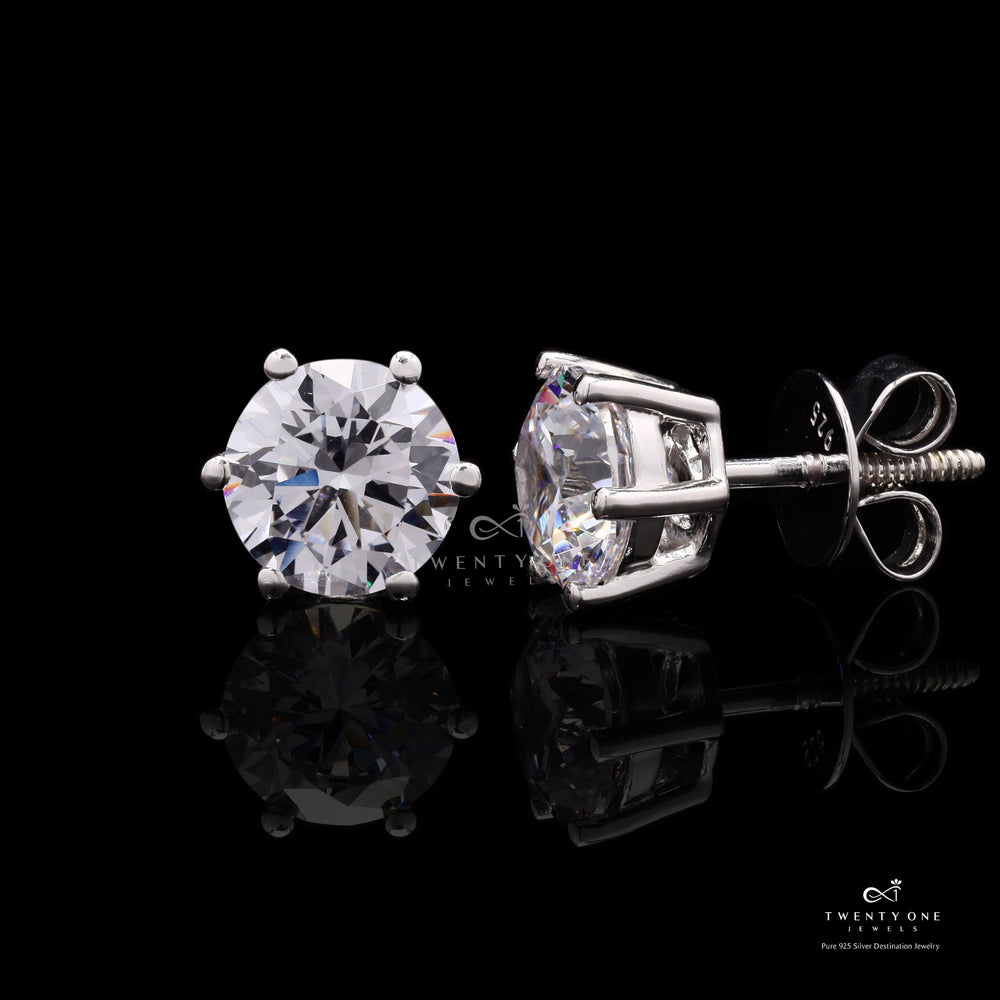 1.3 Carat Solitaire Studs on 925 Silver with Premium Screw Backs in White Gold Finish