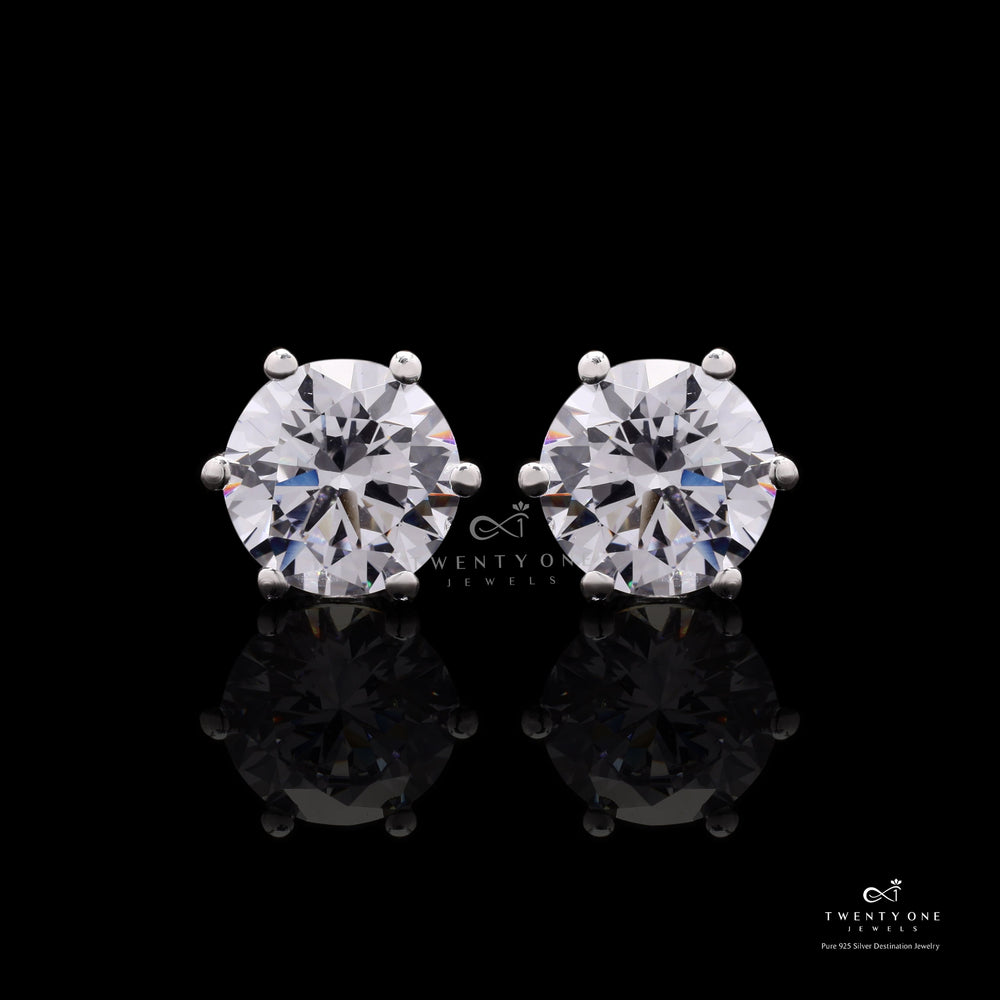 1.3 Carat Solitaire Studs on 925 Silver with Premium Screw Backs in White Gold Finish