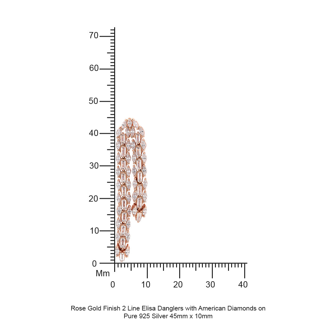 Rose Gold Finish 2 Line Elisa Danglers with American Diamonds on Pure 925 Silver