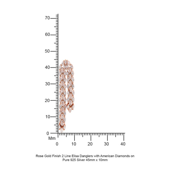 Rose Gold Finish 2 Line Elisa Danglers with American Diamonds on Pure 925 Silver