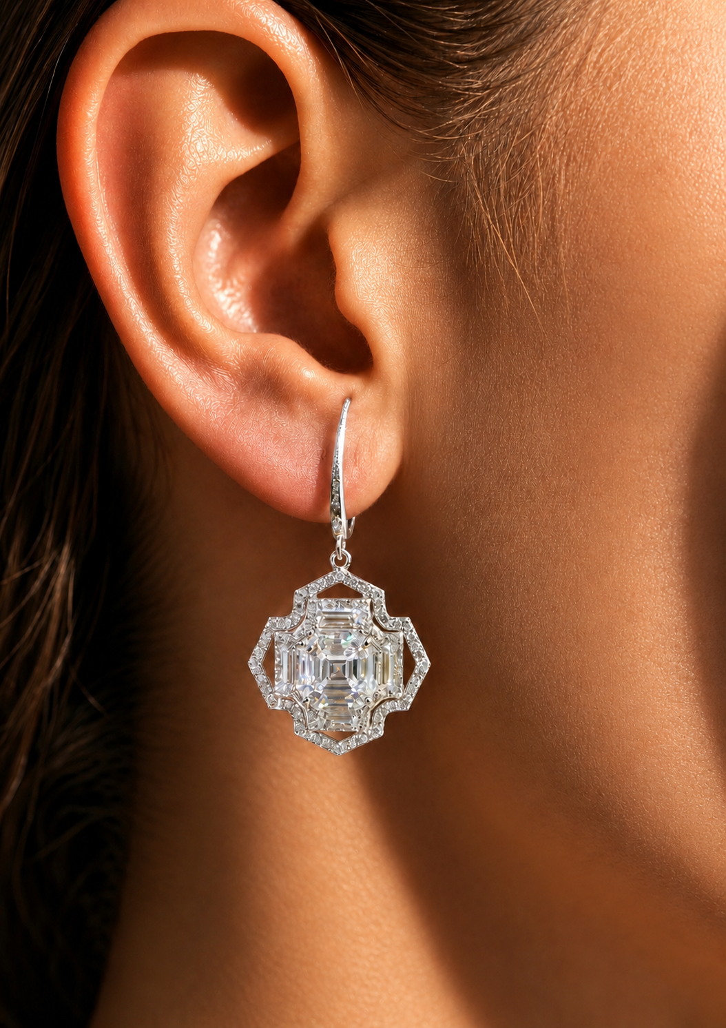 Ultra Premium Trance Asscher Cut Solitaire Pendant Set on Pure 925 Silver