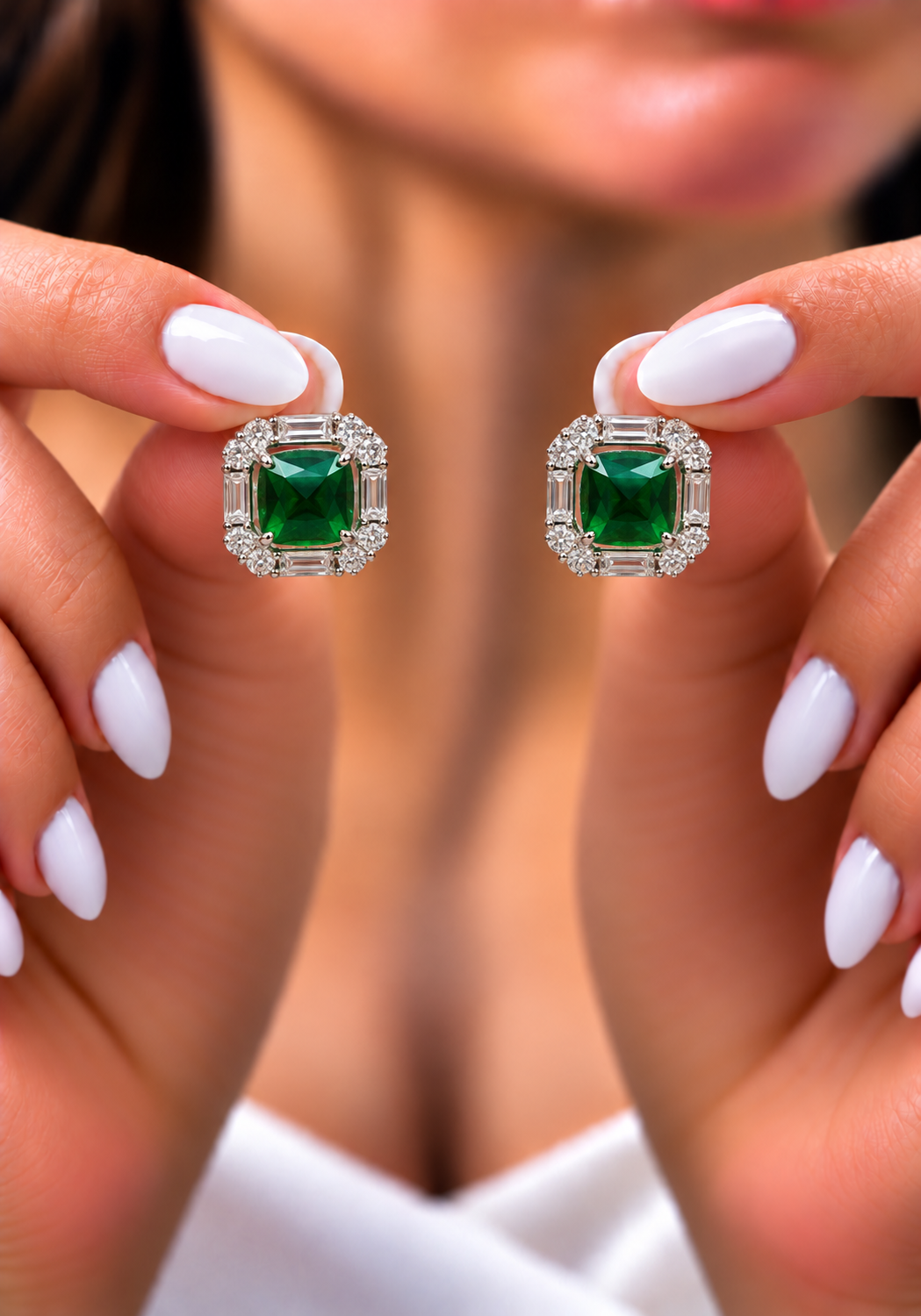 Premium Green Emerald Cabochon Shukra Statement Stud Earrings with Premium Screw Backs on Pure 925 Silver