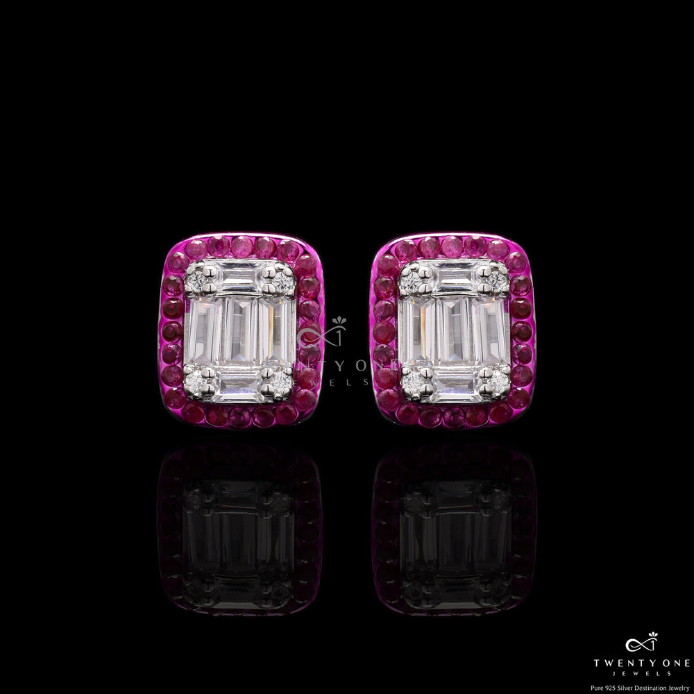 Diamond And Ruby Avaa Studs On 925 Silver