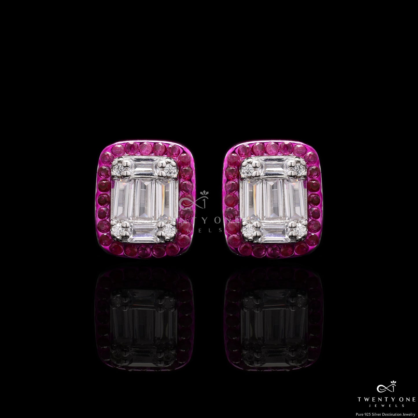 Diamond And Ruby Avaa Studs On 925 Silver