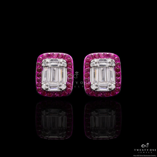 Diamond And Ruby Avaa Studs On 925 Silver