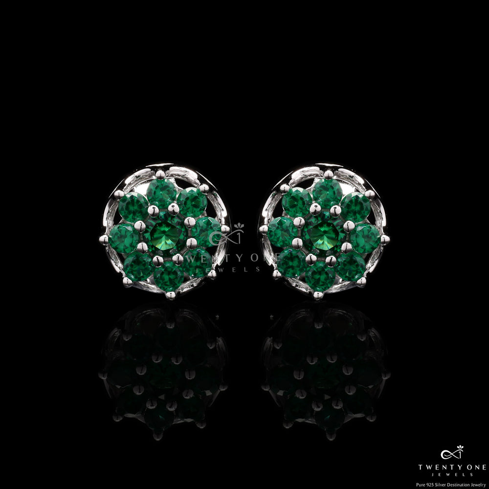 Emerald Cluster Studs on 925 Silver
