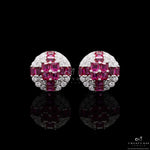 Diamond Studded With Ruby Baguette Clovia Studs On 925 Siver