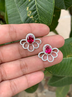 Oval Ruby Floral Studs on Pure 925 Silver