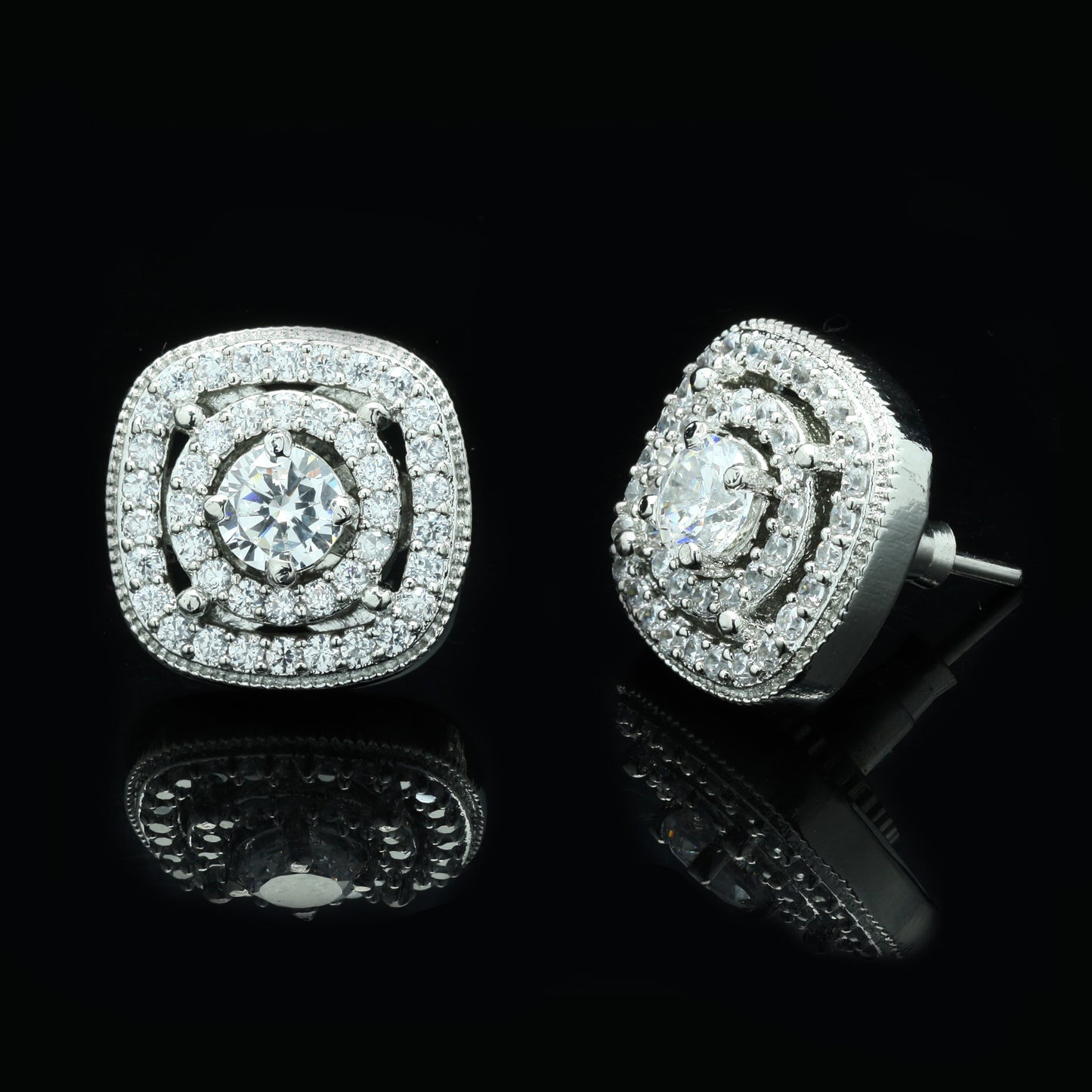 TOJ Everyday - Sombre Clustre Zirconia Stud Earrings with Removable Outer Jacket