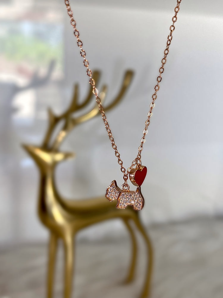 Robbie Diamond Studded Kids Dog Pendant with Red Heart