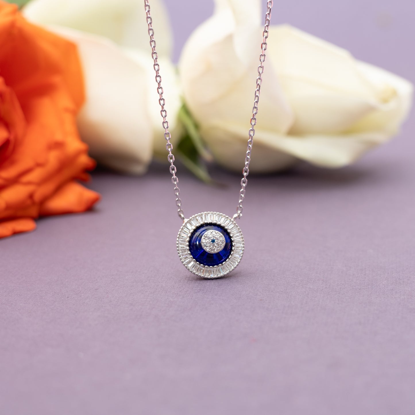 Diamond Studded Evil Eye Firoza Pendant with Chain