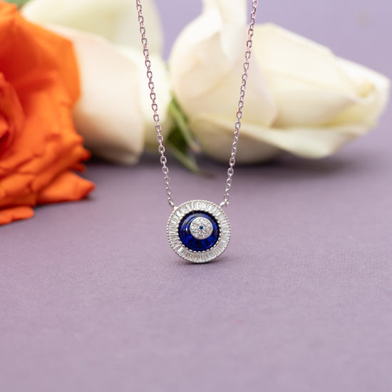 Diamond Studded Evil Eye Firoza Pendant with Chain