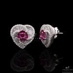 Diamond Studded Intertwined Lisa Ruby Heart Studs On 925 Silver