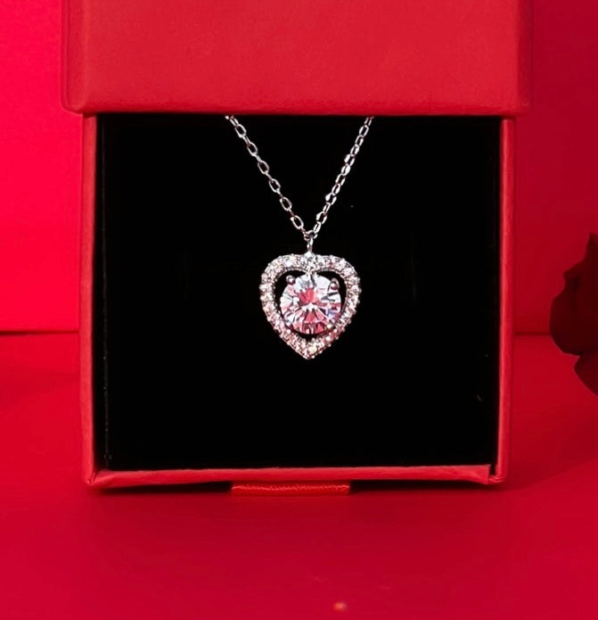 Nira Diamond Studded Heart Pendant with Centre Solitaire on Pure 925 Silver