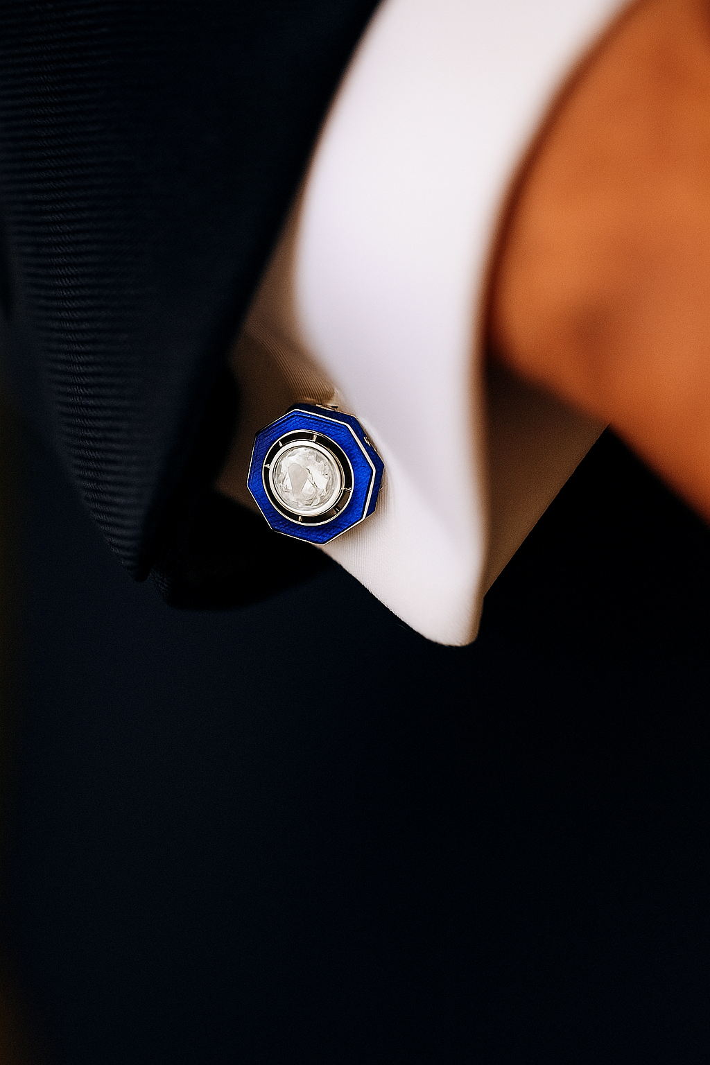 TOJ Everyday - Glazed Blue Enamel Bezel Setting Polki Mens Cufflink Pair