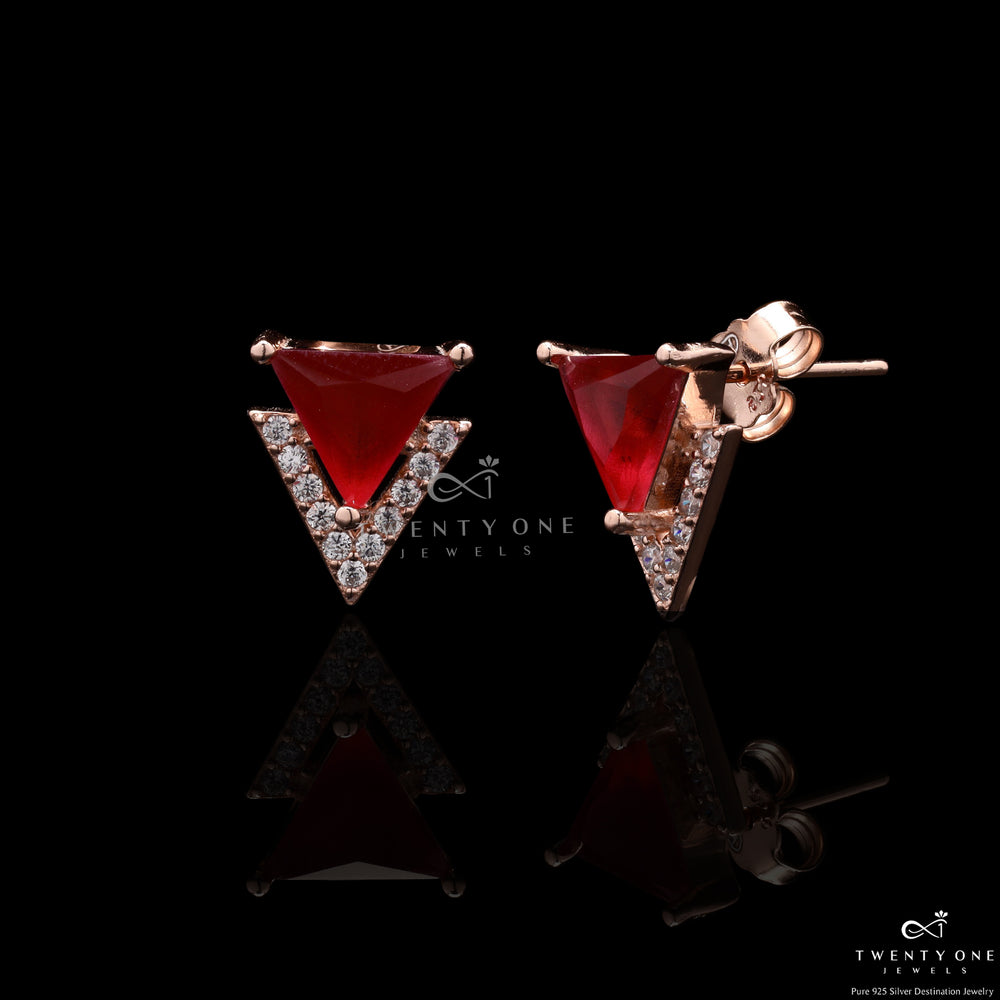 Rose Gold Diamond Studded Ruby Orana Studs On 925 Silver