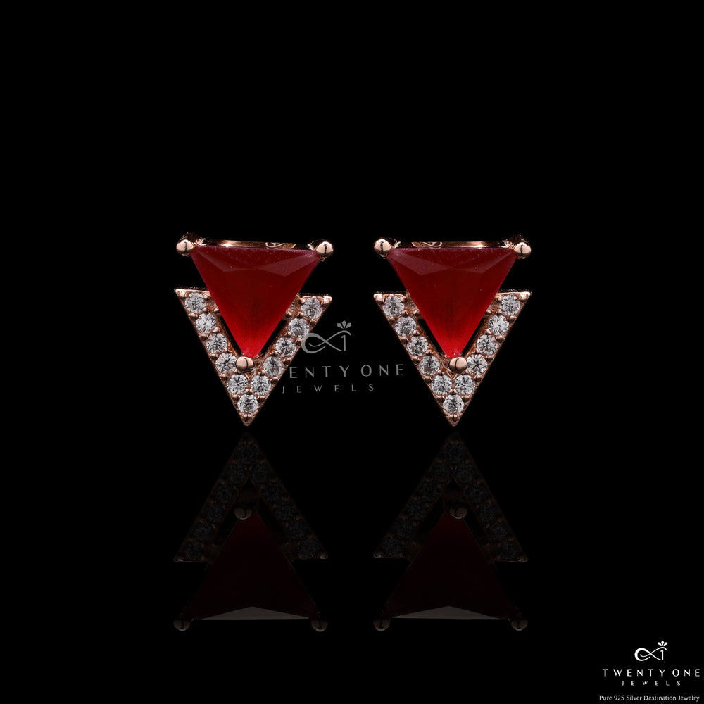 Rose Gold Diamond Studded Ruby Orana Studs On 925 Silver