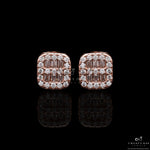 Small Rose Gold Rana Studs With Diamond Baguettes On 925 Silver