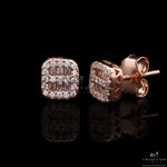 Small Rose Gold Rana Studs With Diamond Baguettes On 925 Silver