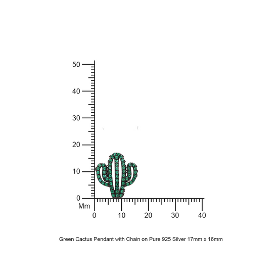 Green Cactus Pendant with Chain on Pure 925 Silver