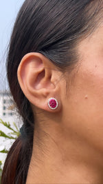 Rose Gold Diamond Oval Aura Ruby Studs On 925 Silver