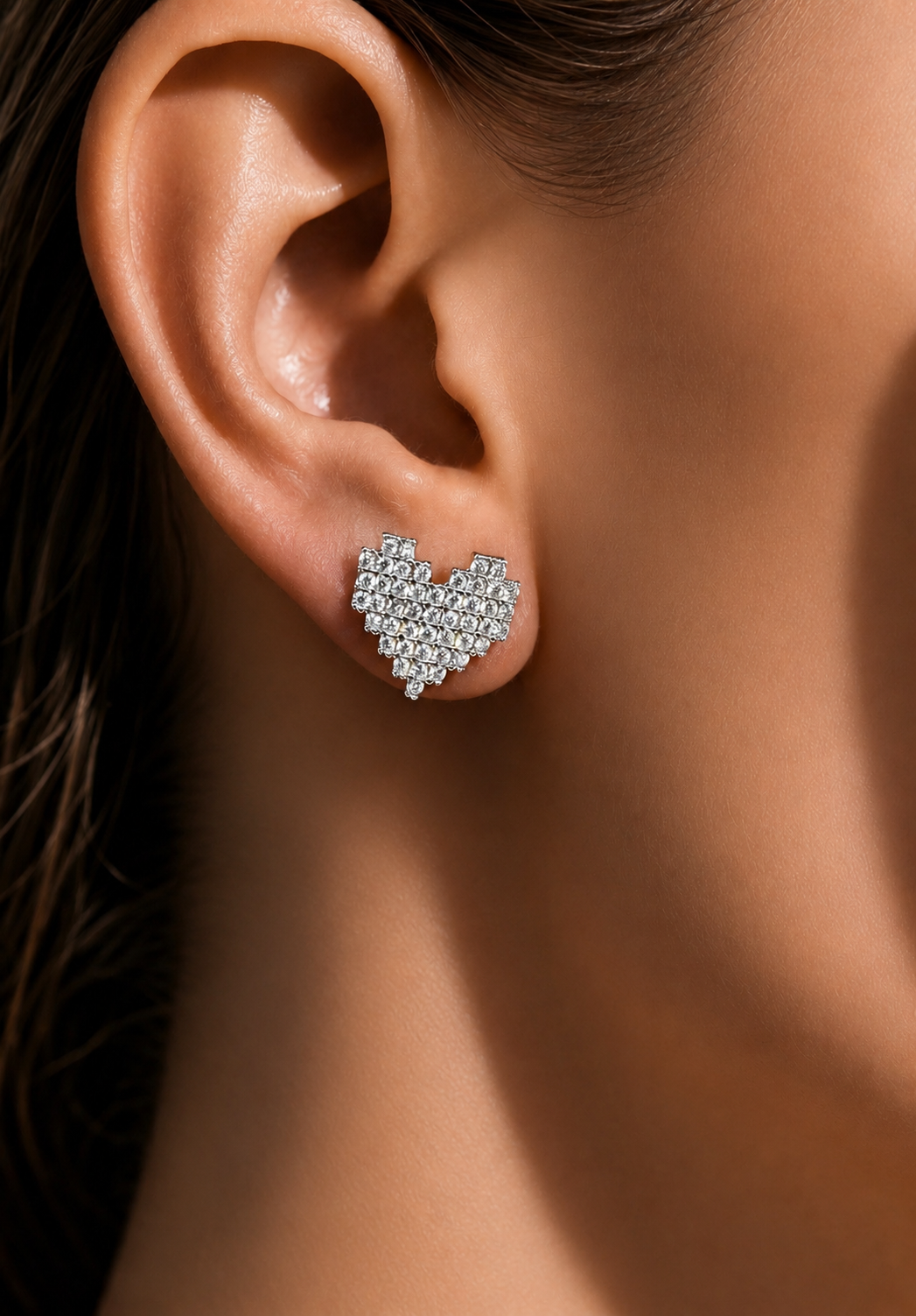 Exclusive 3D Diamond Studded Samia Heart Studs on Pure 925 Silver