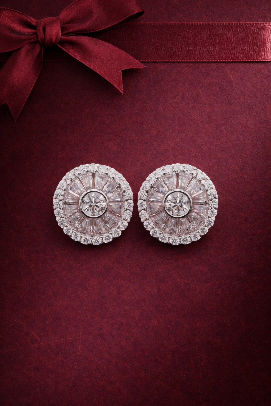 Premium Taper Baguette Setting Castor Studs with Bezel Setting Centre Solitaire on Pure 925 Silver.