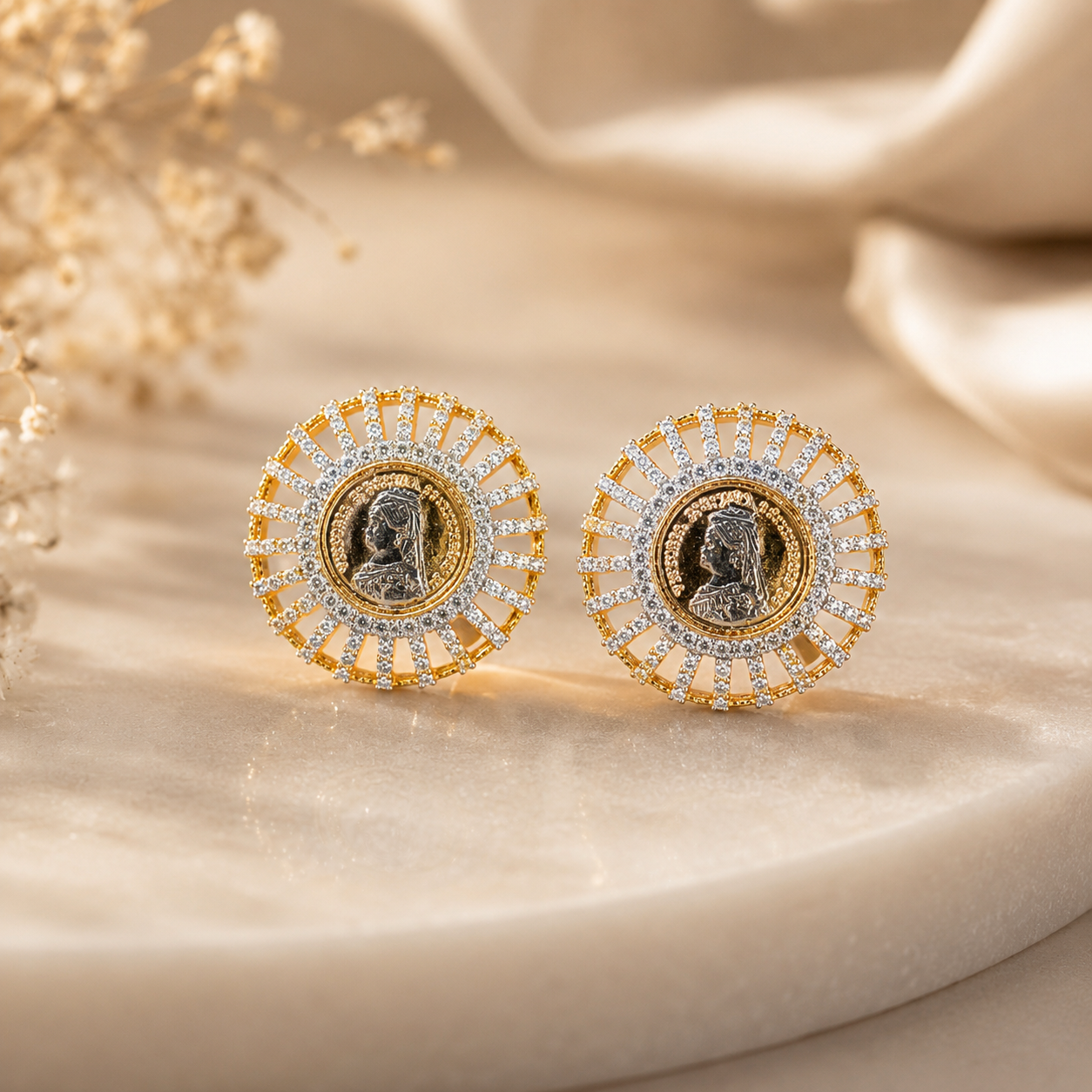 TOJ Everyday -  Gold Finish Ginni Gold Coin Stud Earrings