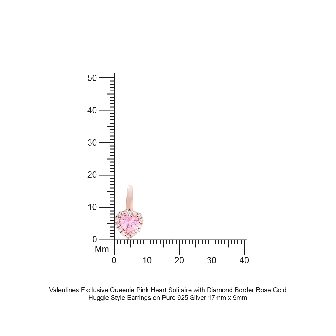 Valentines Exclusive Queenie Pink Heart Solitaire with Diamond Border Rose Gold Huggie Style Earrings on Pure 925 Silver