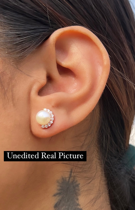 Fresh Water Pearl Julieta Studs On 925 Studs (Rose Gold Finish)
