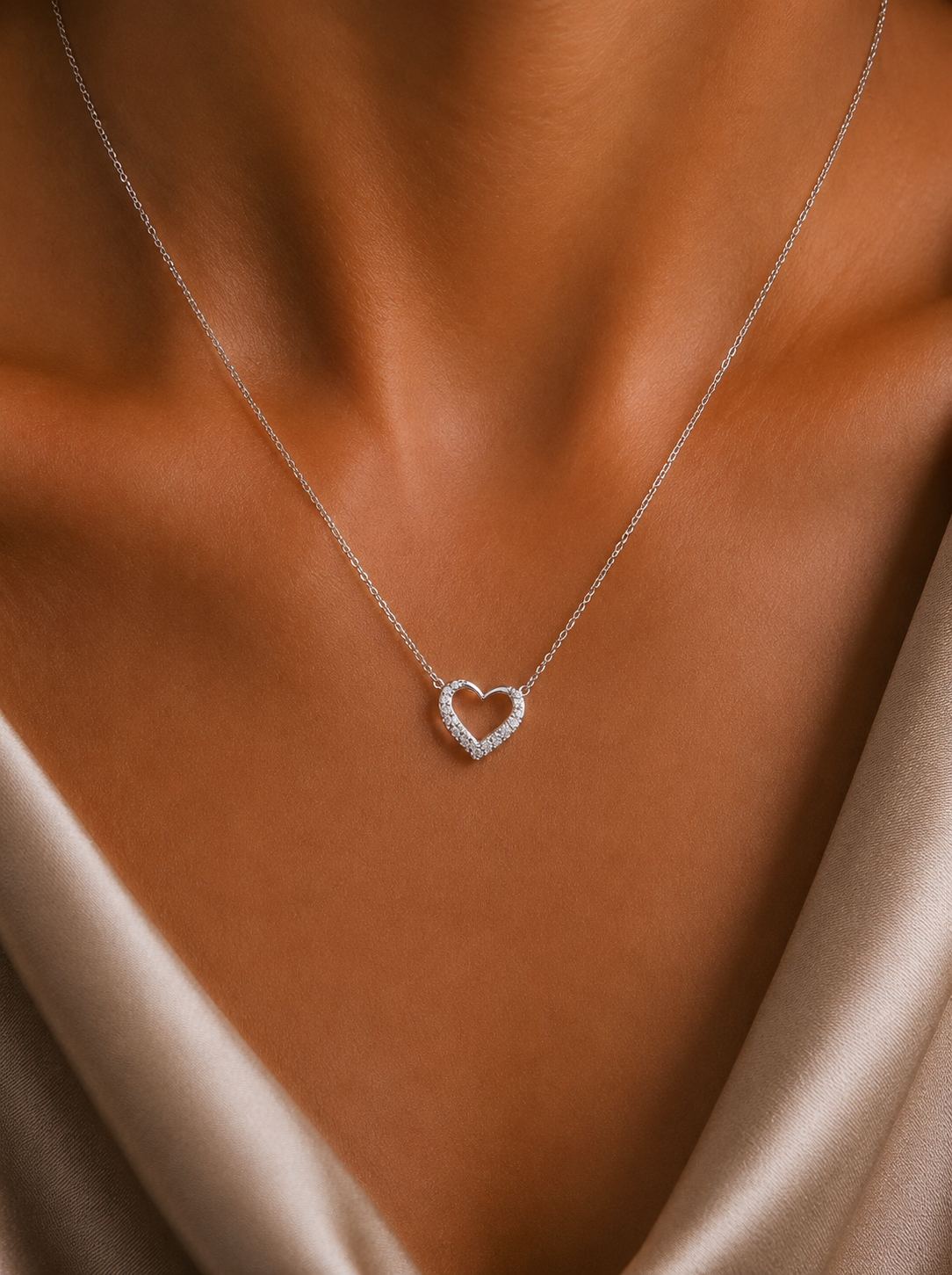 Diamond Studded Macy Heart Pendant with Chain on Pure 925 Silver