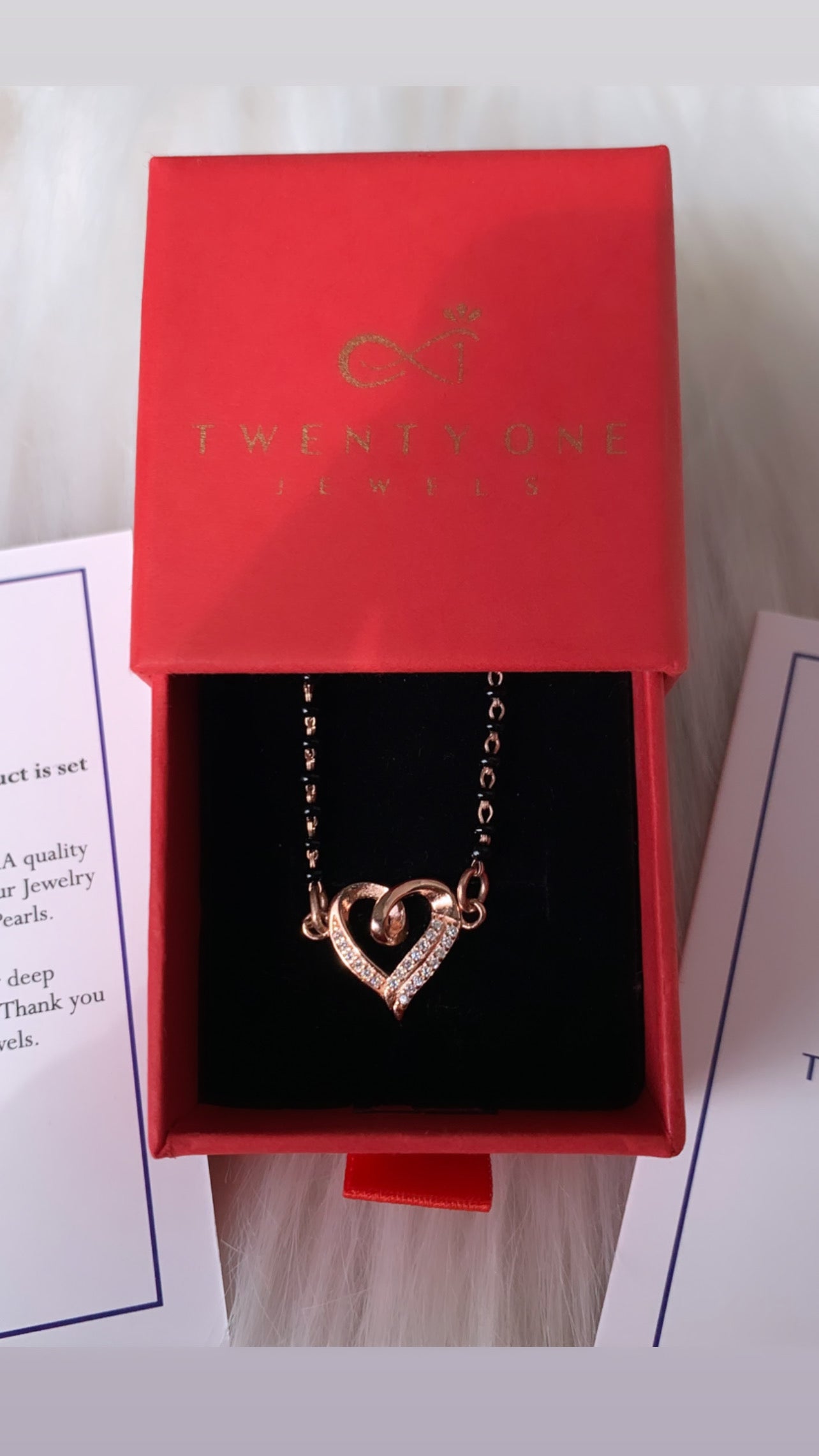 Valentines Exclusive Rose Gold Finish Heart Mangalsutra on Pure 925 Silver