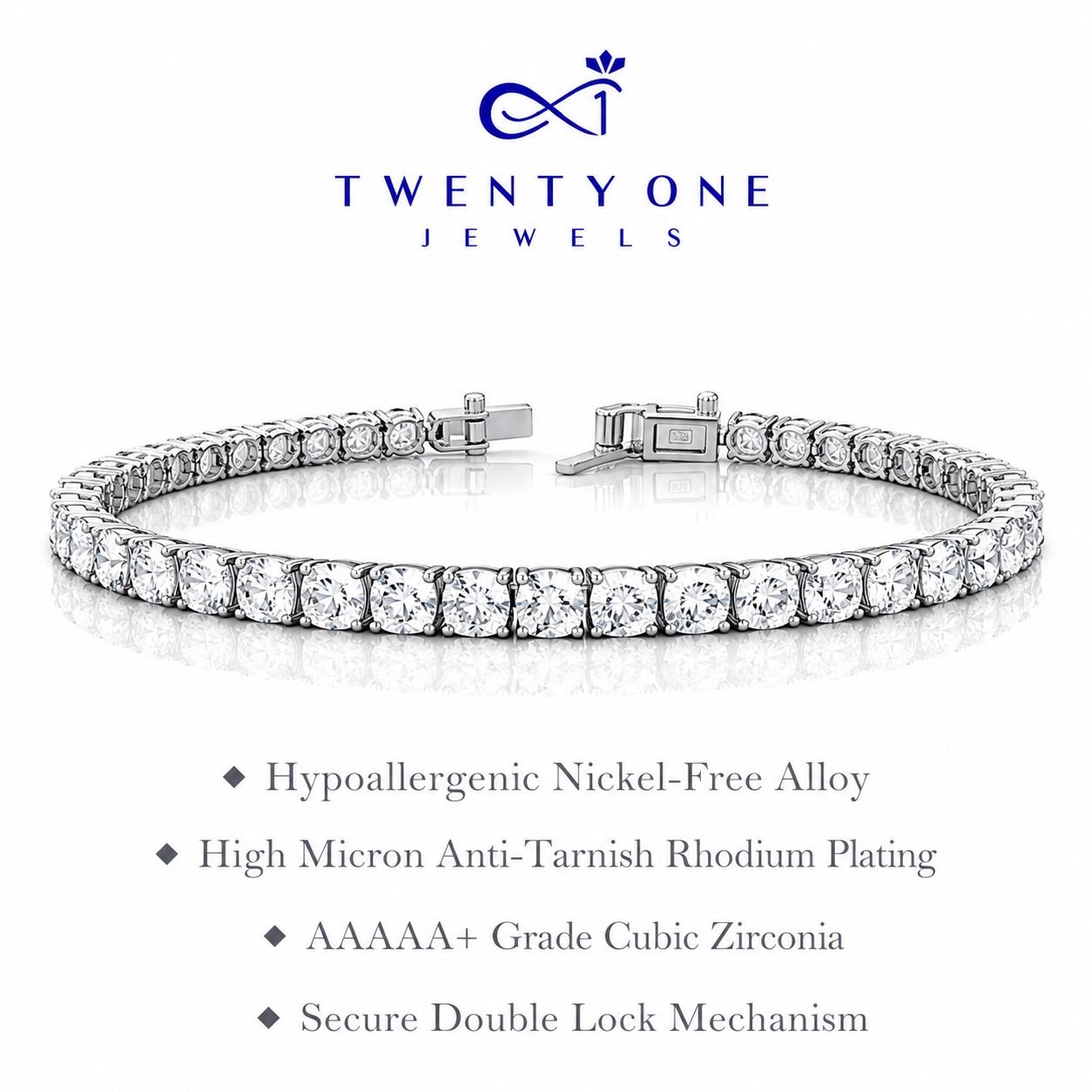 TOJ Everyday - 10 Pointer American Diamond Solitaire Classic Anti Tarnish Tennis Bracelet