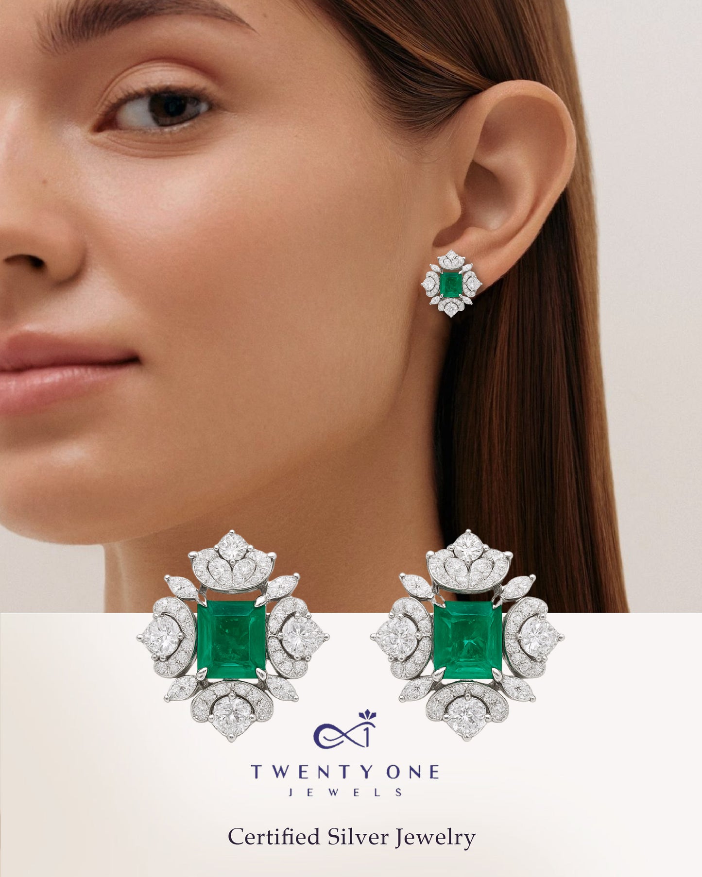 Premium Green Emerald Designer Maharani Earrings with Premium Screw Backs on Pure 925 Silver