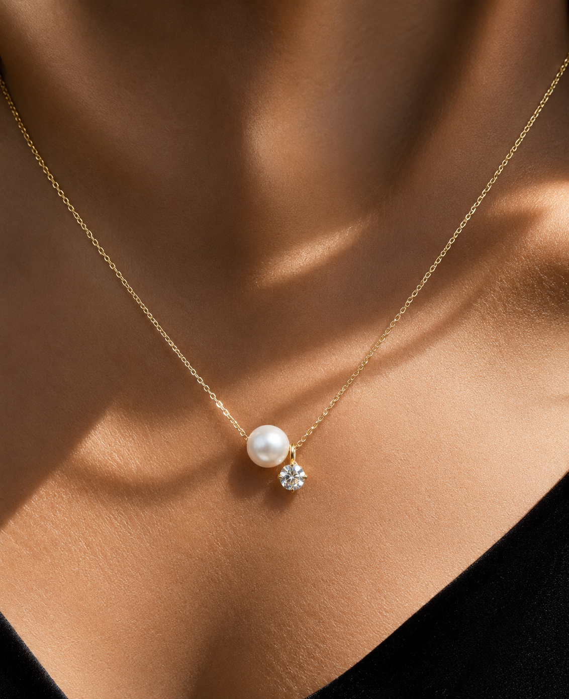 Gold Finish Fresh Water Pearl Delena Solitaire Pendant with Chain on Pure 925 Silver