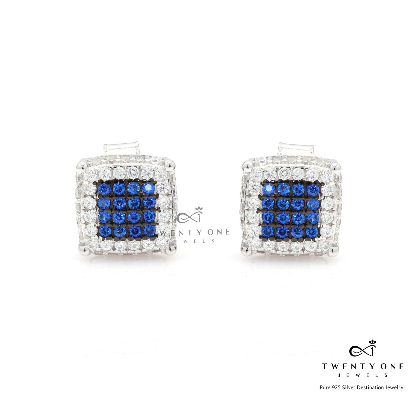 American Diamond Studded Blue Sapphire Ayla Studs on Pure 925 Silver.