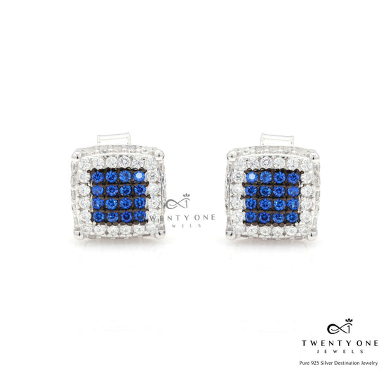 American Diamond Studded Blue Sapphire Ayla Studs on Pure 925 Silver.