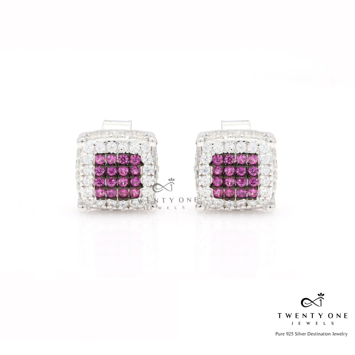 American Diamond Studded Ruby Julia Studs on Pure 925 Silver.