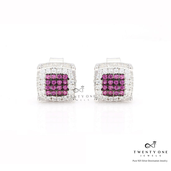 American Diamond Studded Ruby Julia Studs on Pure 925 Silver.