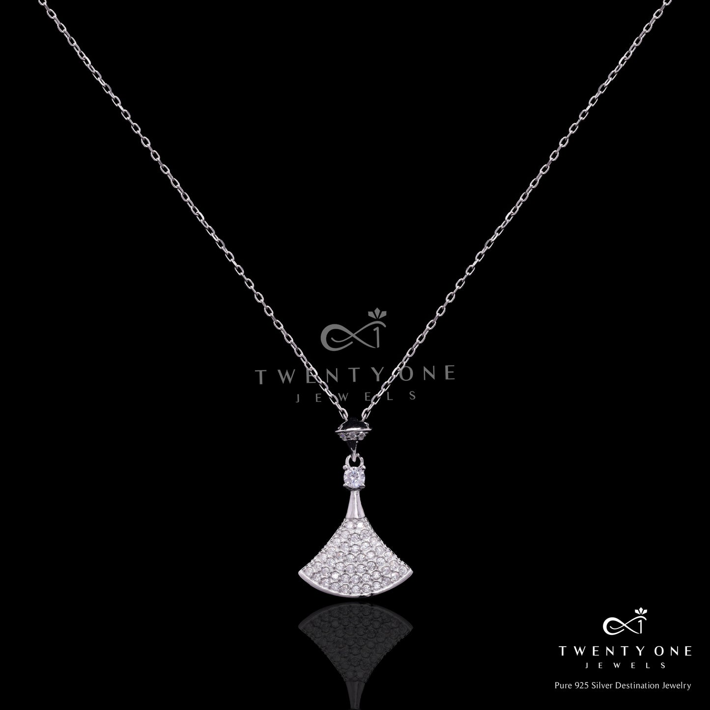 American Diamond Studded Vera Pendant with chain on Pure 925 Silver.