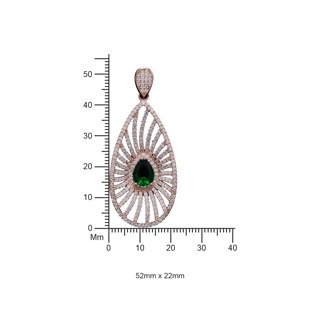 Rose Gold Premium Myra Green Emerald Pendant with Chain on Pure 925 Silver