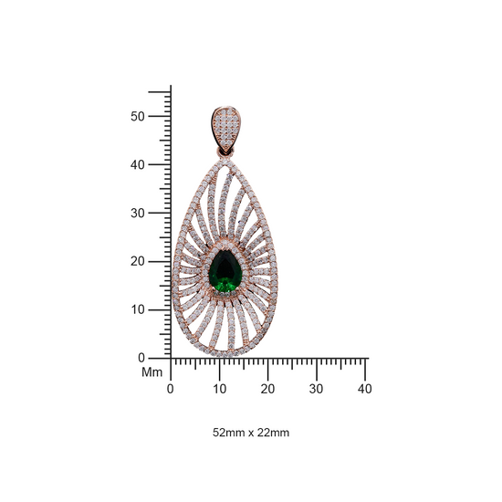 Rose Gold Premium Myra Green Emerald Pendant with Chain on Pure 925 Silver