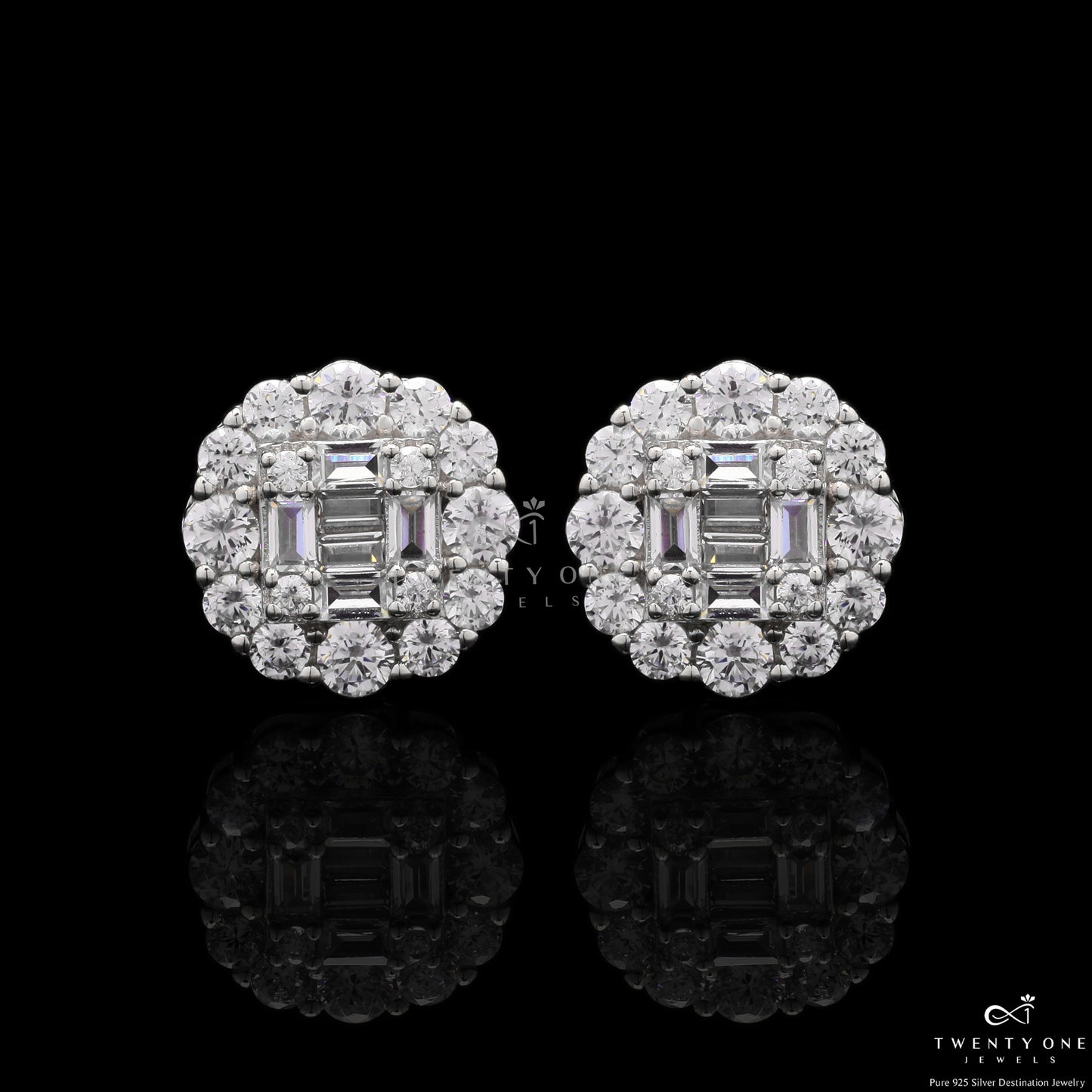 Aviva Studs With Diamond Baguette On 925 Silver