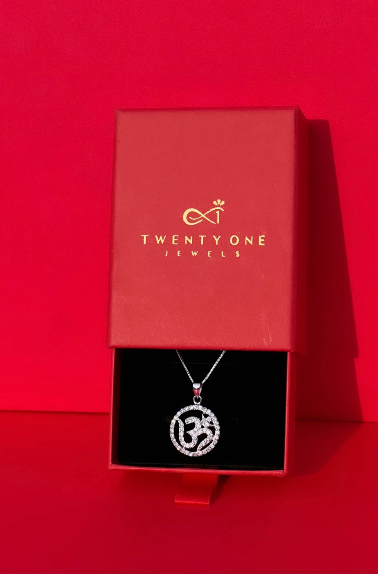 Om Pendant and Chain with Diamond Border on Pure 925 Silver