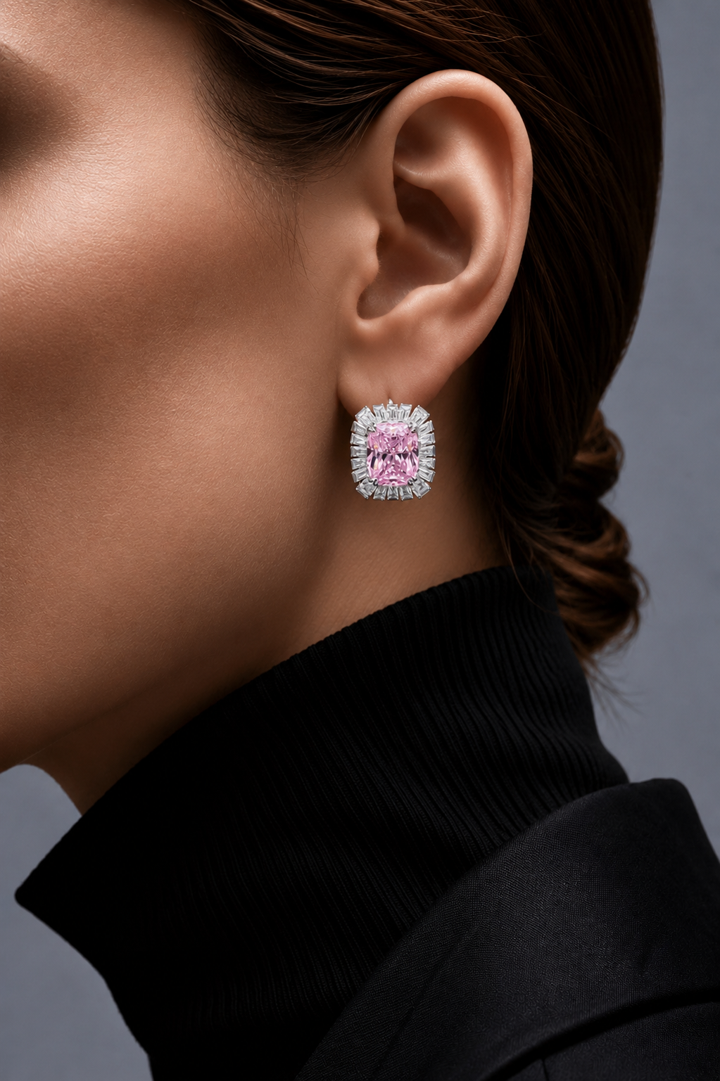 Ultra Premium Pure 925 Silver Genevieve Pink Cushion American Diamond Halo Stud Earrings for Women | Twenty One Jewels